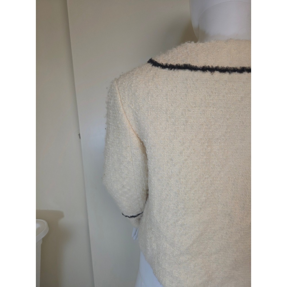 Milly‎ of New York Cream Black Boucle Tweed Wool Blend Jacket Silk Trim Size 6 - Picture 8 of 9